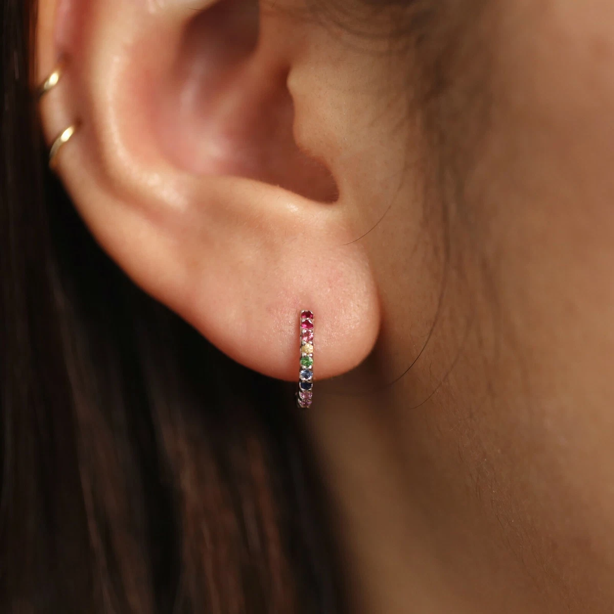 Rainbow huggie hoops sale