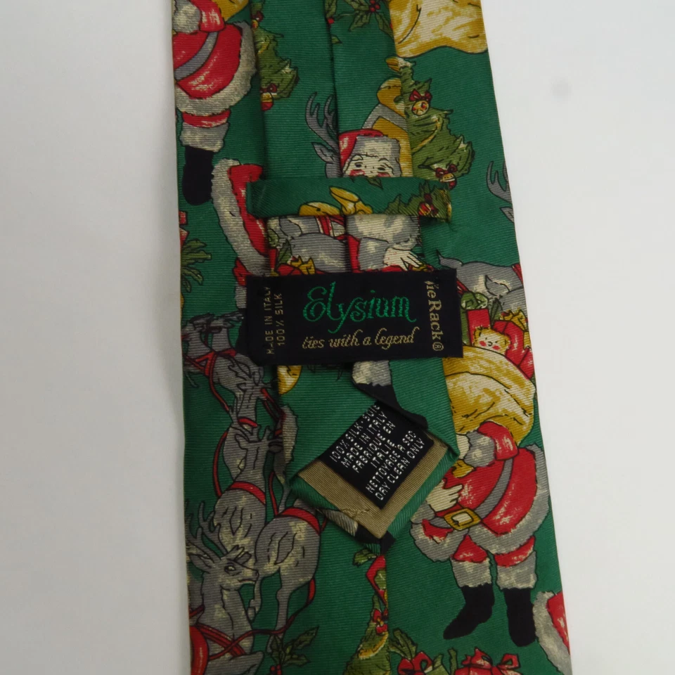 Corbata Para Hombre Seda Cuello Corbata Verde Papá Noel Navidad Hecha en Italia 58x4 Foto 3 de 4