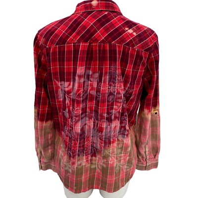 Upcycled Shirt Womens XL Plaid Snap Up Red Stencil Red Campfire Ranch Harvest