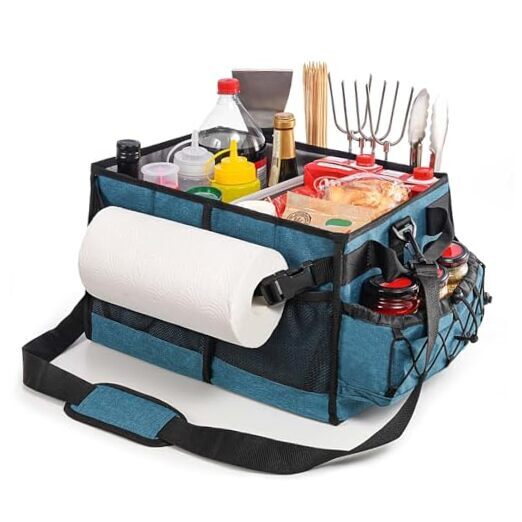 Grill Caddy, BBQ Caddy with Paper Towel Holder, Utensil Caddy with Blue