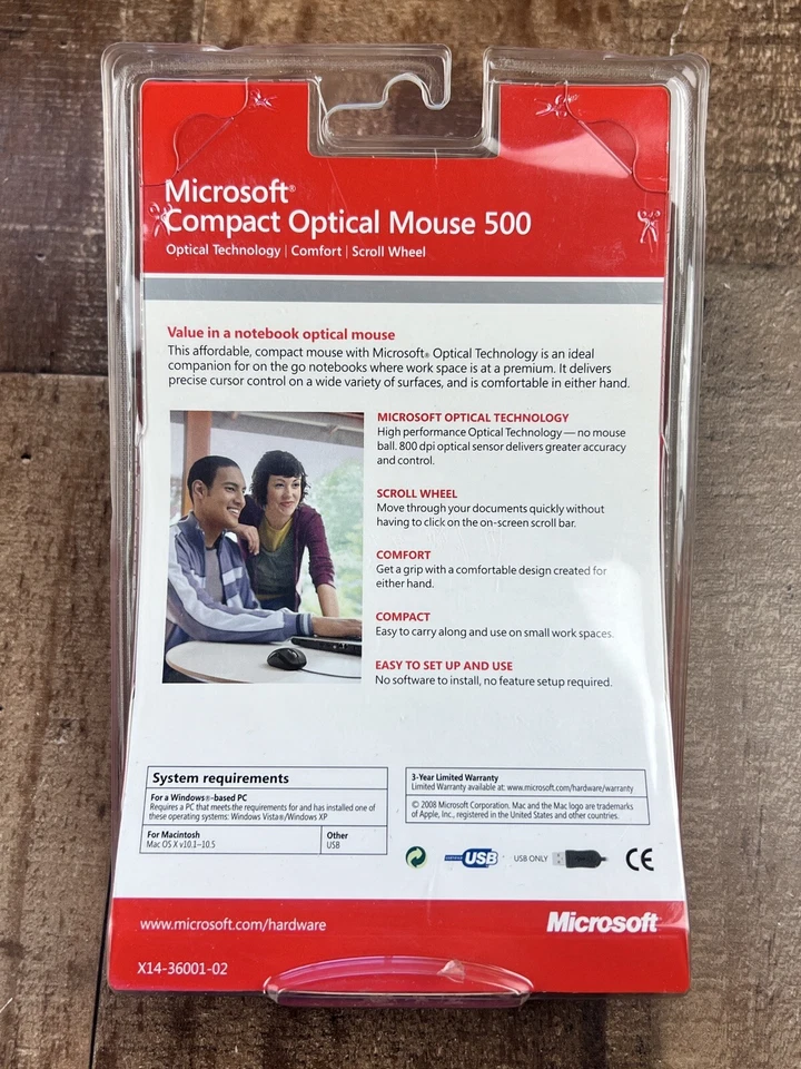 New Microsoft Compact Optical Mouse 500 v2.0 Model 1344 Pink Factory Sealed - Image 2 of 4