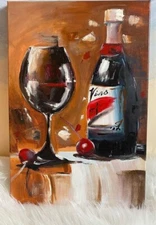 Картина "Вино і вишні". Полотно, акрил. 12х18 дюймів