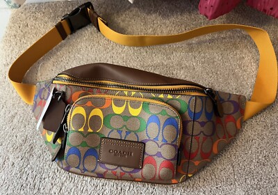 NWT Coach Track Belt Bag In Rainbow Signature Canvas C9847 | eBay