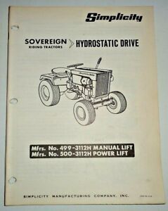 Simplicity Sovereign 3112H Lawn Garden Tractor Owners / Parts Manual