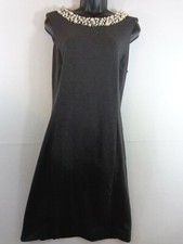 Calvin Klein Women's Pearl Embellished Neck Shift Dress Sz 10 Grey