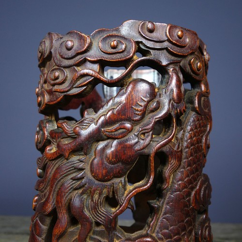 Collection Chinese Vintage Bamboo Intricately Carved Dragon Statue Brush Pot Art - Picture 5 of 9