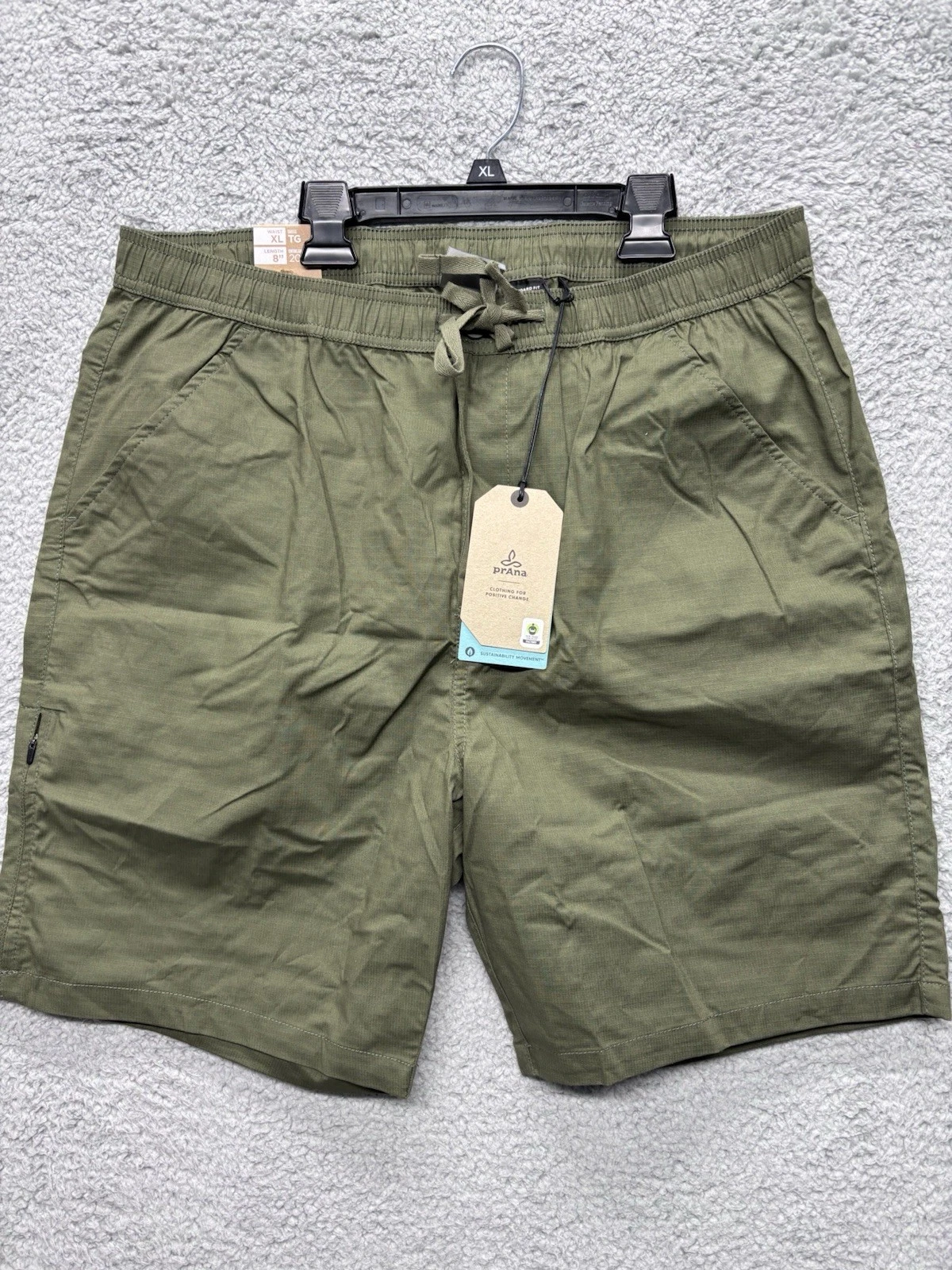 Prana Mens Double Peak E Waist Shorts XL Cargo Green Inseam 8” Hiking Outdoors