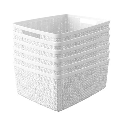 Set of 6 Medium 12L Jute Decorative Plastic Organization and Storage Baskets ...