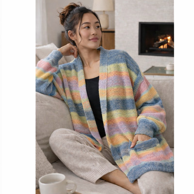 Oliver.o Anthropologie Knit Cardigan Sweater Sz L Colorful Cozy Mohair