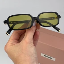 Miu Miu Women Sunglasses Black Olive Green Rectangle MU11ZSF REGARD 16K07O NEW