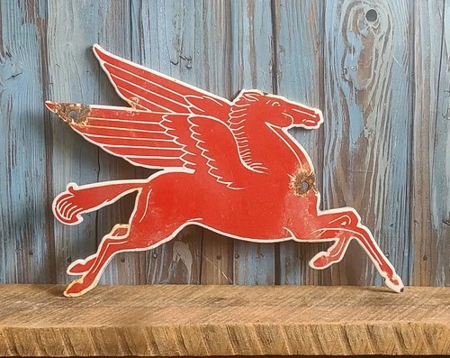 Vintage Die-cut Mobil Pegasus Gas Oil Porcelain Metal Sign