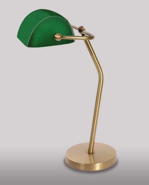 Exklusive Bankerlampe Aus Messing Glas In Bronze GrüN Schreibtisch Leuchte-image