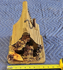 Wood Hanging Bird House w/ Chain Rustic Cabin Design Brown Front Entrance 1 Comp