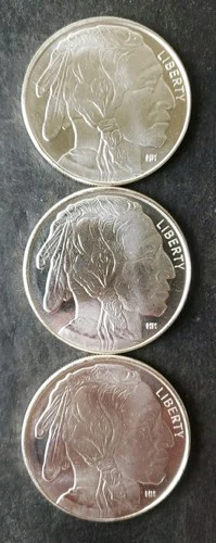 Lot of Three HM 1oz Silver Buffalo Rounds