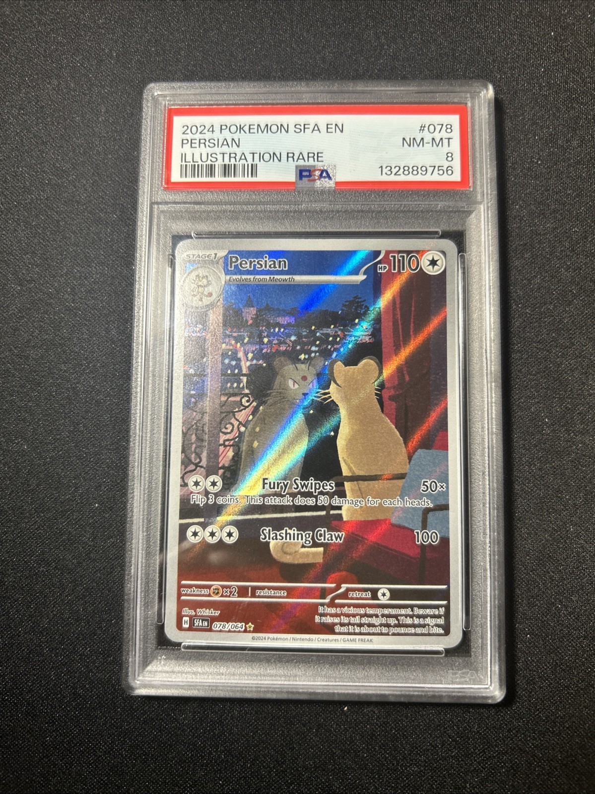 Persian Scarlet & Violet Shrouded Fable Holo Illustration #78 PSA 8