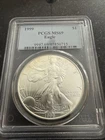 1999 American Silver Eagle 1 Oz MS69 PCGS Blue Label-toning