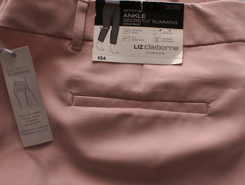 Pantalones Emma para mujer Liz Claiborne, secretamente adelgazantes, rosa rosa, 20 W (44X27) Foto 3 de 3
