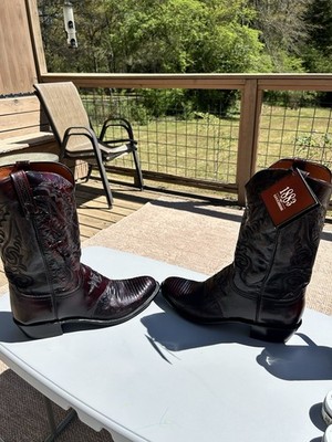 Lucchese ブラック ウエスタンブーツ 8 Lucchese 1883 Black Cherry Lizard Inlaid Design Leather Boots Men