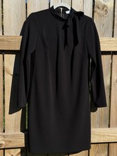 NEW Calvin Klein Tie Neck Long Sleeve Shift Dress size 6 Women’s Black Mini Chic