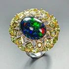 Handmade 7 ct AAA Natural Black Opal Ring 925 Sterling Silver Size 8 /R461152
