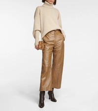 Polo Ralph Lauren Size 16 High-rise Wide-leg Lamb Skin Leather Pant Luxury