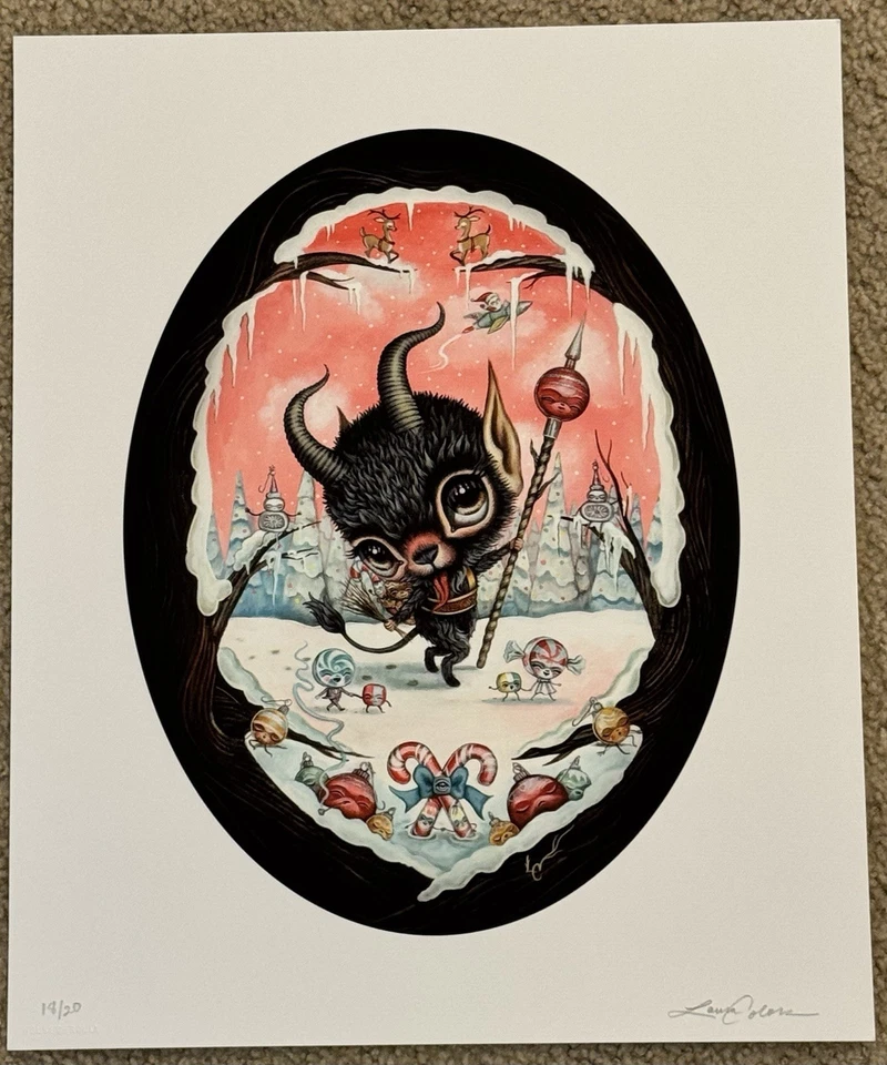 Laura Colors Candy Krampus Christmas Demon Elf Art Poster Limited Ed S/# 20 - Image 2 of 4