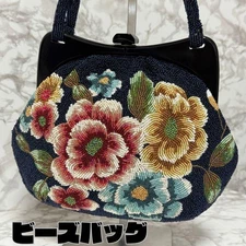 Beaded bag floral pattern handbag navy