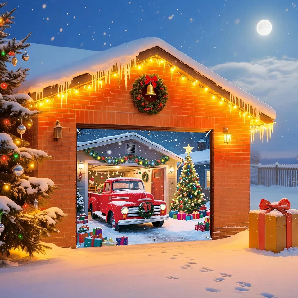 Christmas Garage Door Cover Decorations, 7 x 8 Ft Garage Door Christmas Banner - Image 2 of 4