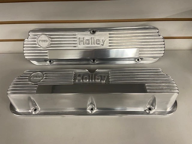 Cubiertas de válvula de aluminio pulido Holley 241-60 Ventige Ford 6 pernos 260-351W Foto 2 de 3