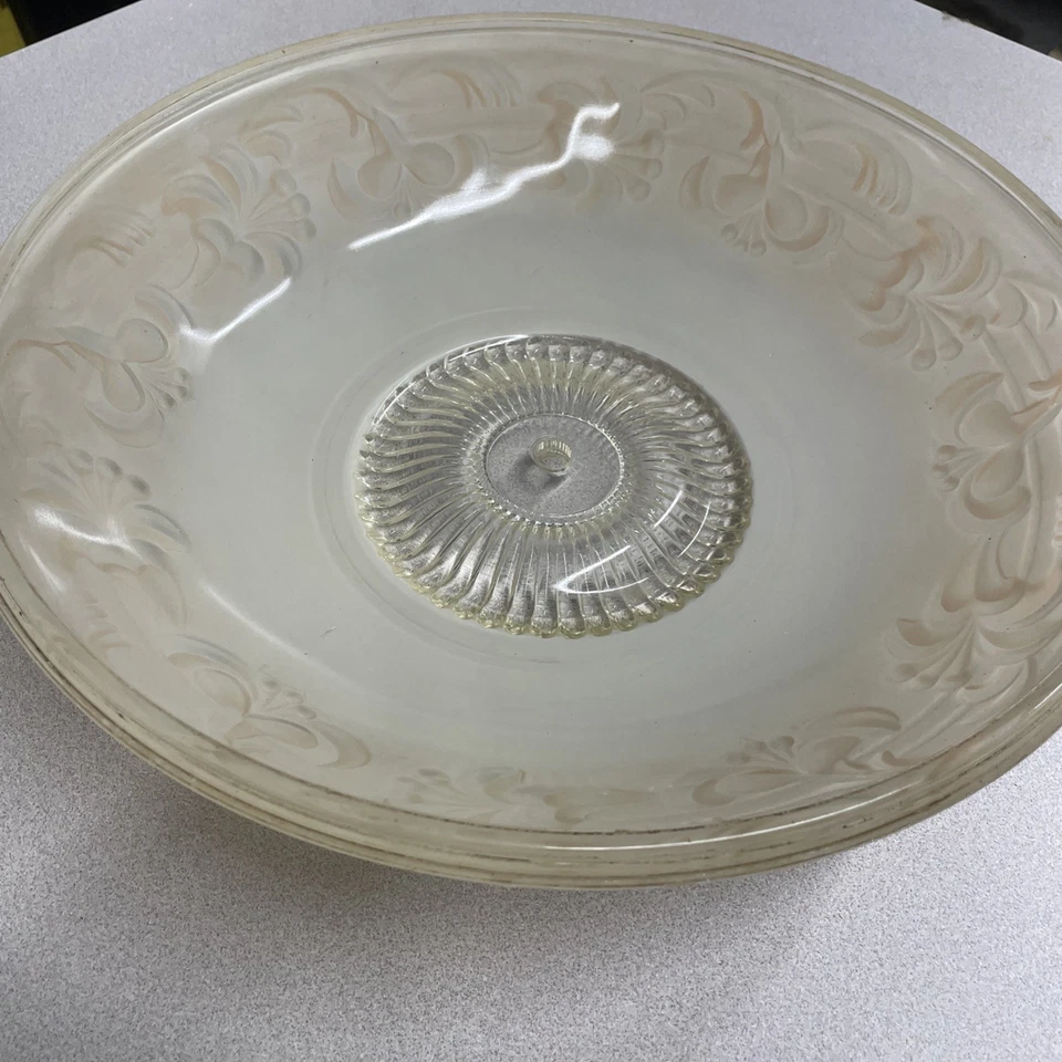 Antique Vintage Cream Beige floral Pattern Glass 15" Light Ceiling Shade - Image 4 of 4