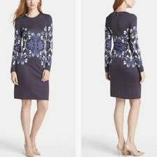 Tory Burch Flavia Blue Multicolored Long Sleeve Silk Dress Size Small