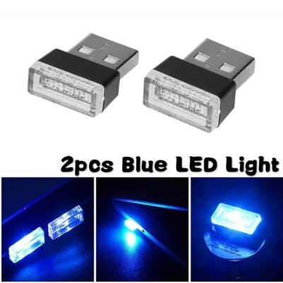 #ad Blue 2 x Mini USB Car Atmosphere Lights LED Cigarette Lighter Decorative Lights $1.80