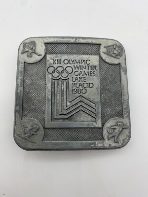 1980 Olympic Winter Games Lake Placid Belt Buckle Skiing