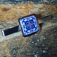 Unique LISBON TILE TIECLIP chrome PORTUGUESE TILE smart GROOM TIE BAR CLIP SLIDE