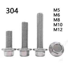 M5 M6 M8 M10 M12 304 Stainless Steel Hexagon Flange Bolts Hex Flange Head Screws