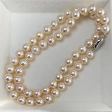 6.7-7.5mm Round Champagne Akoya pearl Necklace sterling silver Clasp, 17.5"