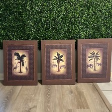 Tropical Trees And Safari Elephant, Zebra,and Giraffe Canvas Set