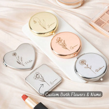 Specchio Trucco Tascabile Pieghevole Nome e Fiore Nascita Personalizzato Regalo Damigella