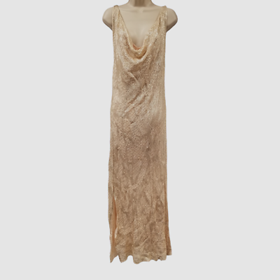 Fuzzi Sleeveless Long Crochet Lace Dress, Gold, Women's, XL, Cocktail & Party Wedding Guest Dresses Sleeveless Dresses