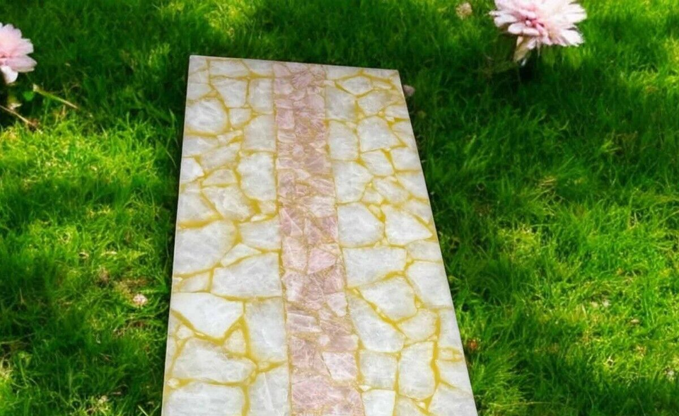 Rectangle Agate with Rose Quartz Dining Table Countertop Handmade Work
