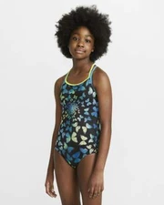 Nike Kids Butterfly Black One-Piece Swimsuit L10823 Girls Size Small (8-10 YRS)