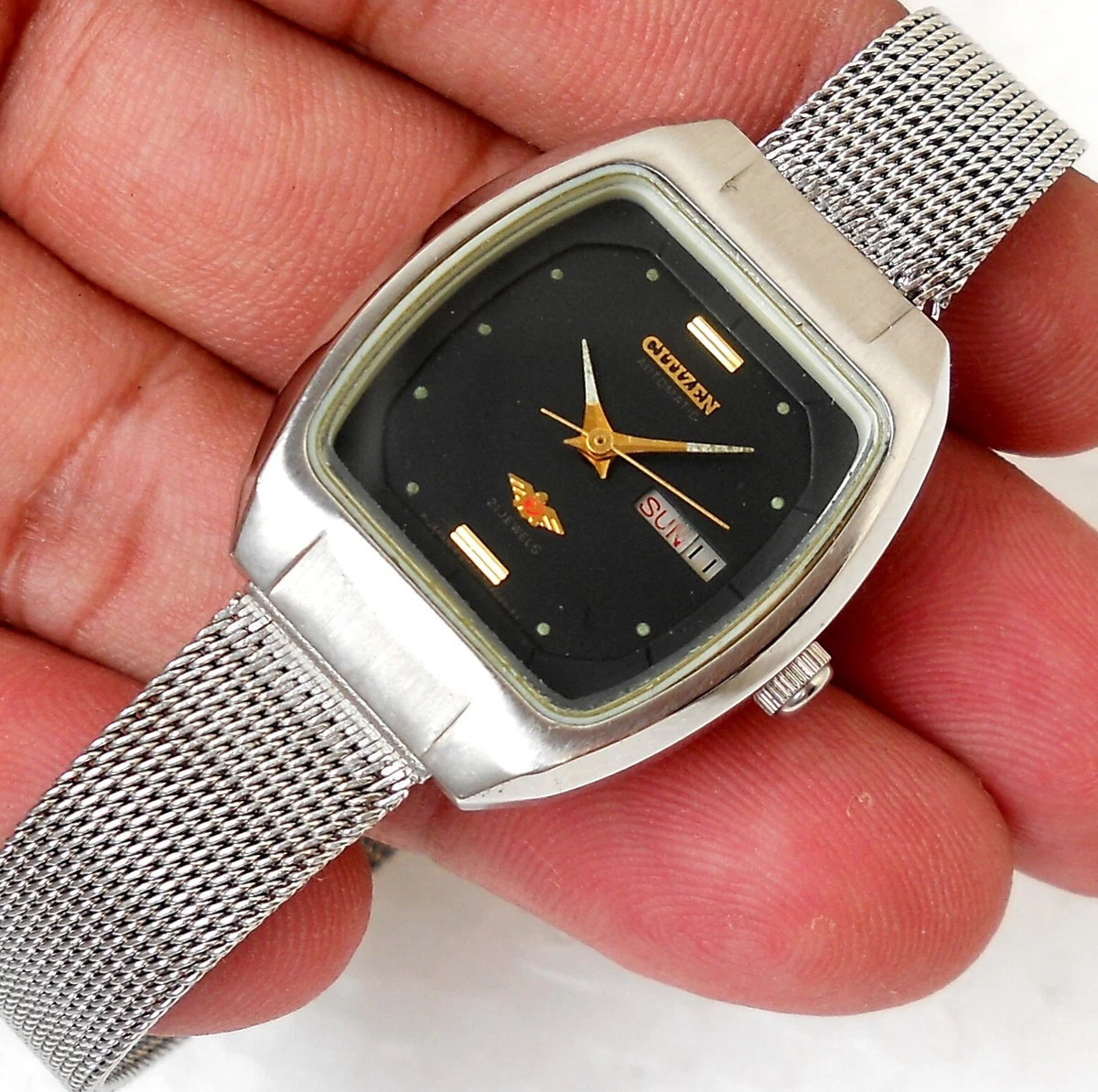 Citizen Automatic Wind Day Date Square Size 26mm Steel Beautiful