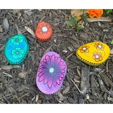 Hand painted rocks set of 4, acrylic bright colorful flowers garden handmade