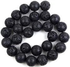 14mm black Lava Round Beads 16"