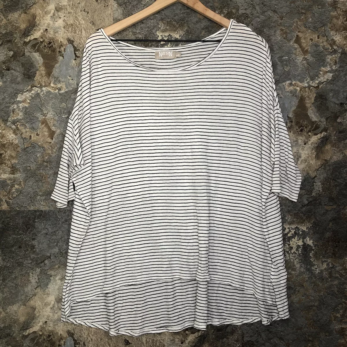 Nation LTD By Jen Menchaca Womens One Size Stripe Top High Low Boxy Shirt