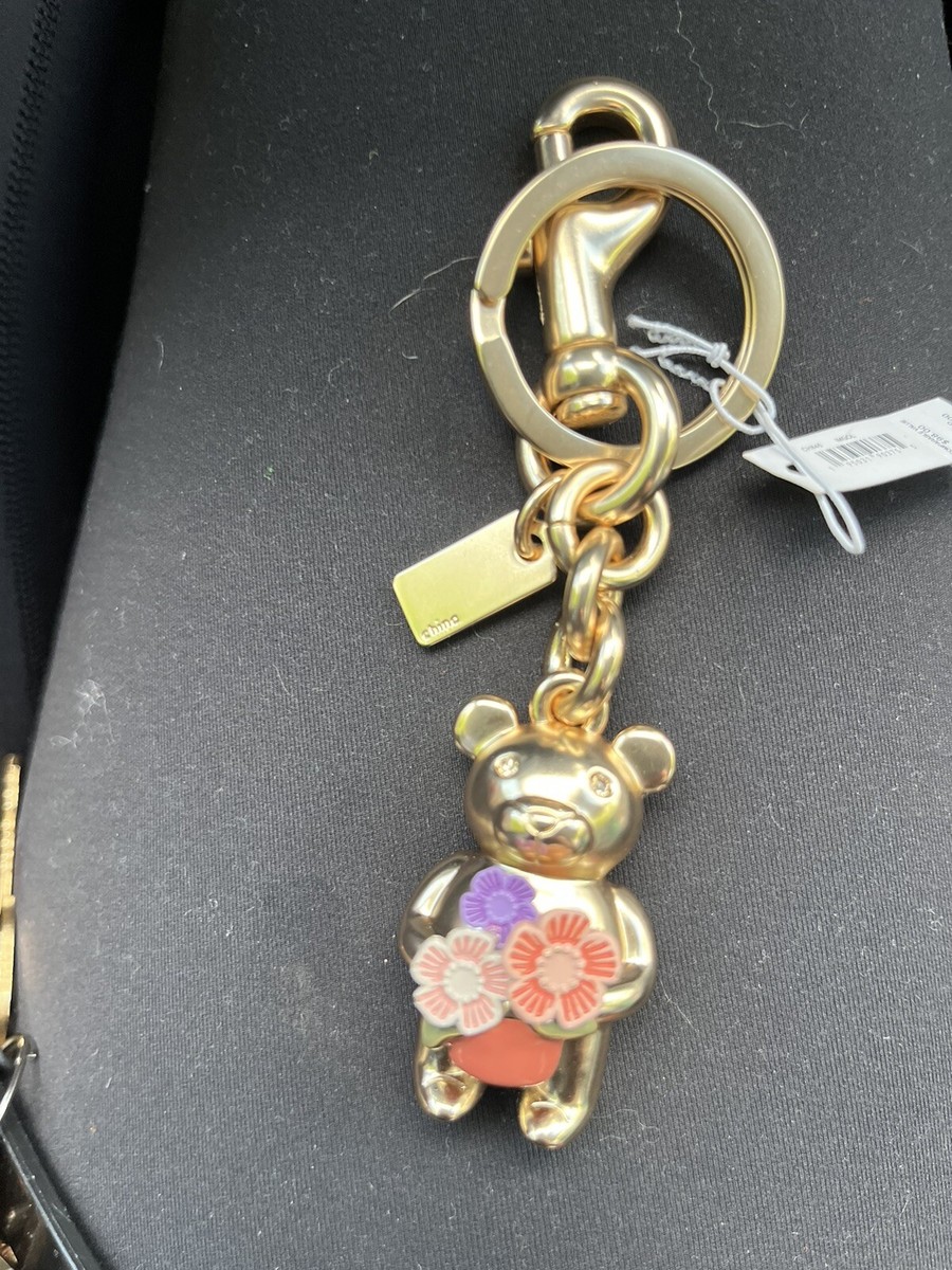 Coach Flower Garden Bear Bag Charm Key Chain in Gold Multi Coach Flower Garden Bear Bag Charm Key Chain in Gold Multi