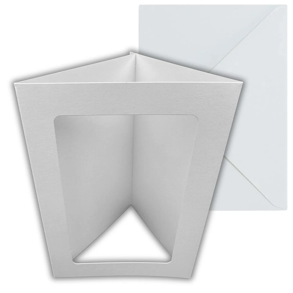 STELLA WEDS® 10 x A6 White Rounded Rectangle Aperture Card Blanks & Envelopes, Tri-Fold