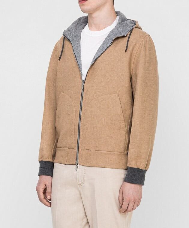 $6495 BRUNELLO CUCINELLI Reversible Tan Gray Cashmere Hooded $6495 BRUNELLO CUCINELLI Reversible Tan Gray Cashmere Hooded