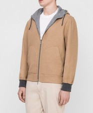  6495 BRUNELLO CUCINELLI Reversible Tan Gray Cashmere Hooded Jacket 48 EU Small