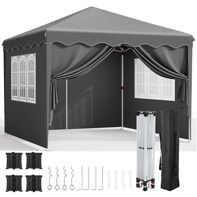 FYY 3x3m Pop Up Gazebo Marquee Outdoor Garden Party Tent Canopy w/4 Sides & Sandbags
